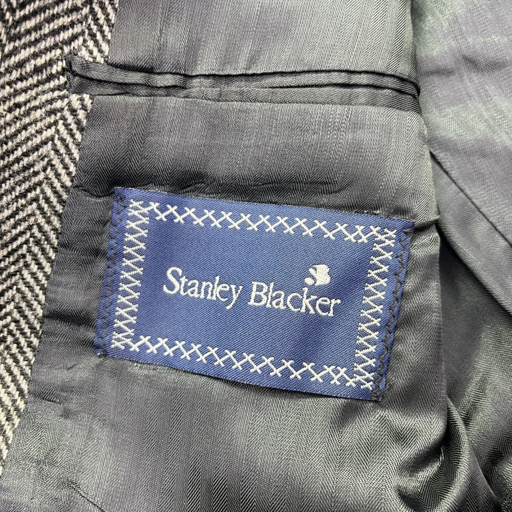 Stanley Blacker Herringbone Blazer Sport Coat Wool‎ Brown Button Front 42L